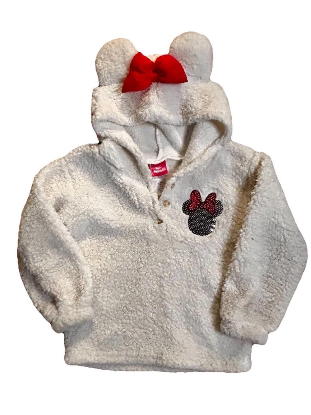 Disney minnie mouse girls White Fleece Hoodie with Red Bow ears